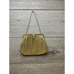 Vintage Whiting & Davis Gold Metal Mesh Evening Bag Rhinestone Clasp